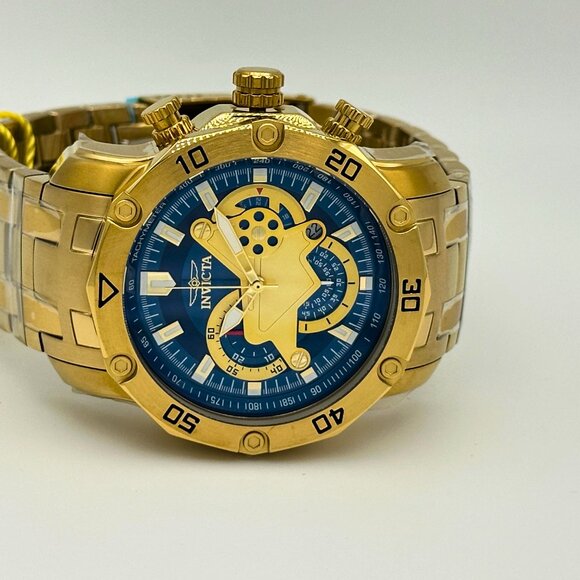 BRAND NEW Invicta Pro Diver SCUBA Chronograph Blue Dial Mens Watch Gold Tone SS - Picture 9 of 10